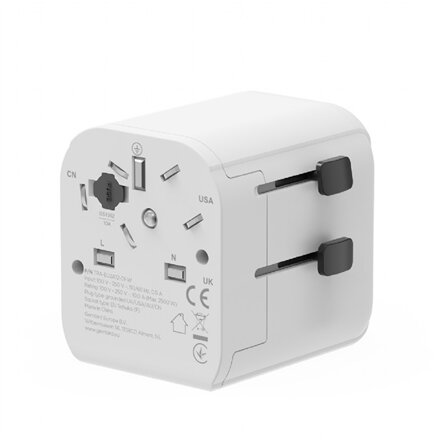 Gembird EU to Universal travel power adapter, 12W , TPA-EU2A12-01-W , 5 V