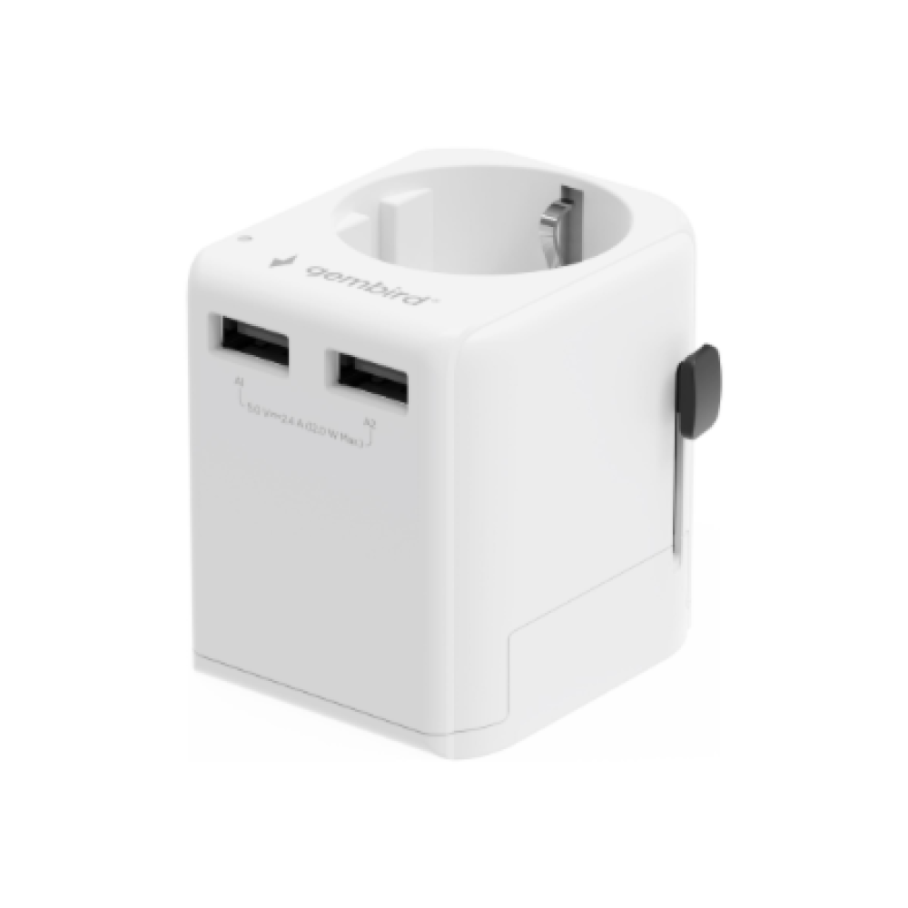 Gembird EU to Universal travel power adapter, 12W , TPA-EU2A12-01-W , 5 V