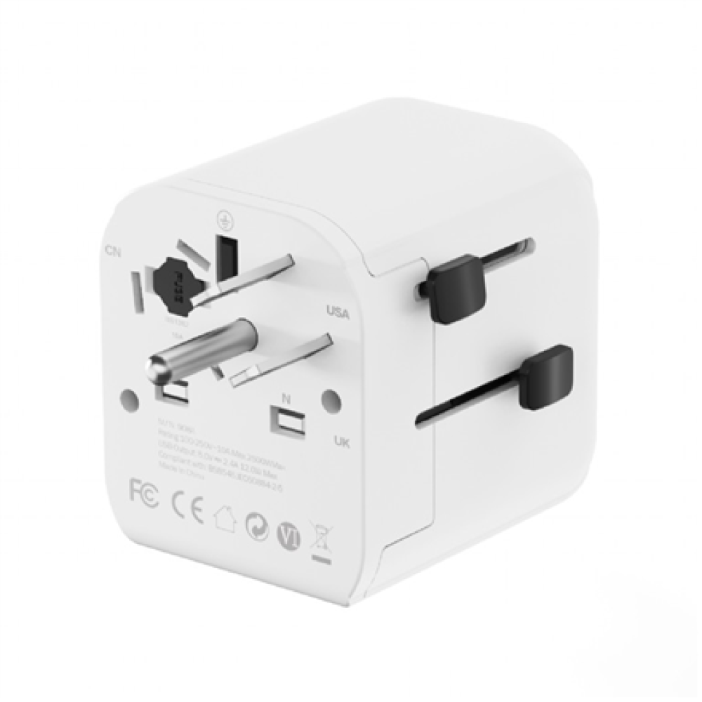 Gembird EU to Universal travel power adapter, 12W , TPA-EU2A12-01-W , 5 V