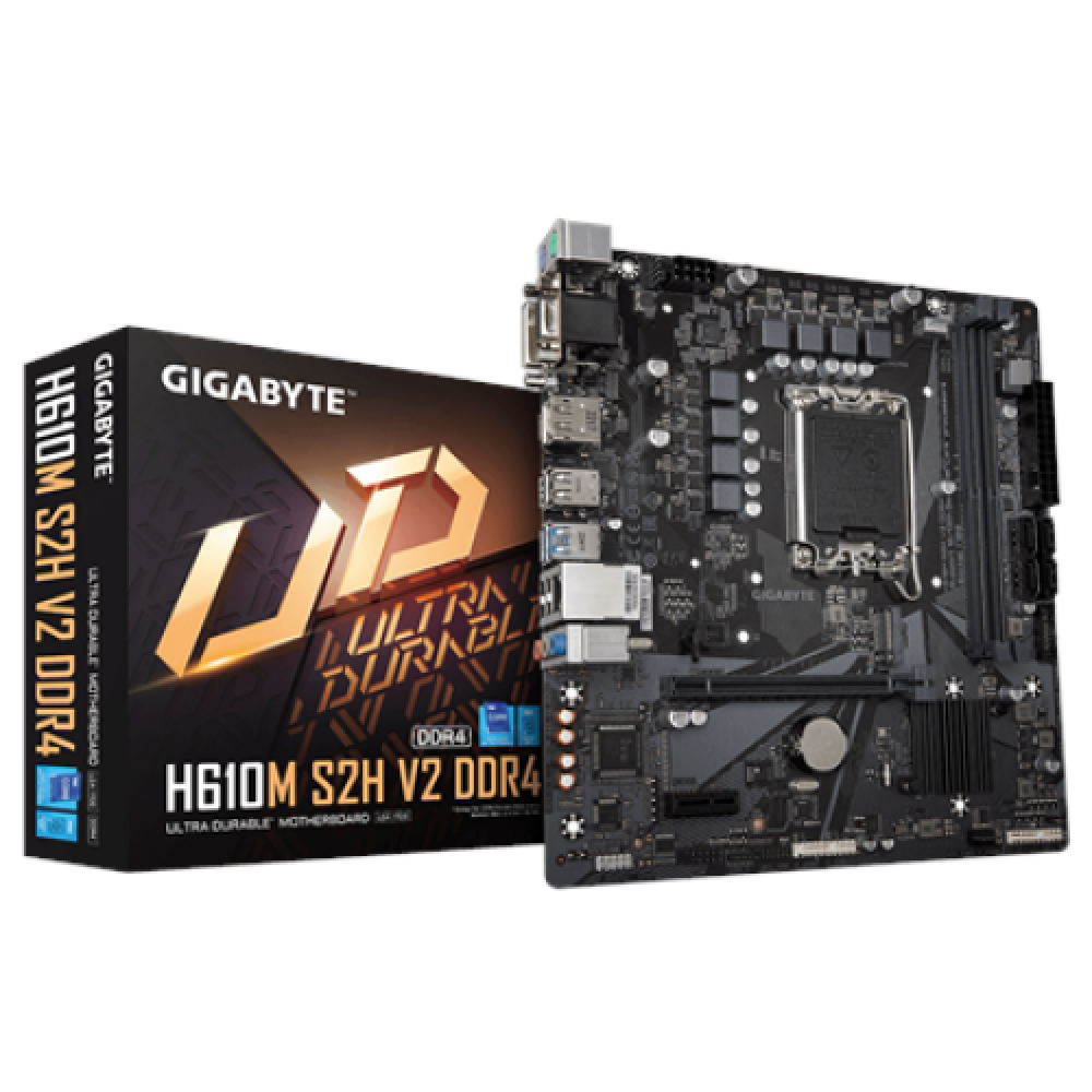 Gigabyte , H610M S2H V2 DDR4 , Processor family Intel , Processor socket LGA1700 , DDR4 DIMM , Memory slots 2 , Supported hard disk drive interfaces SATA, M.2 , Number of SATA connectors 4 , Chipset Intel H610 Express , Micro ATX