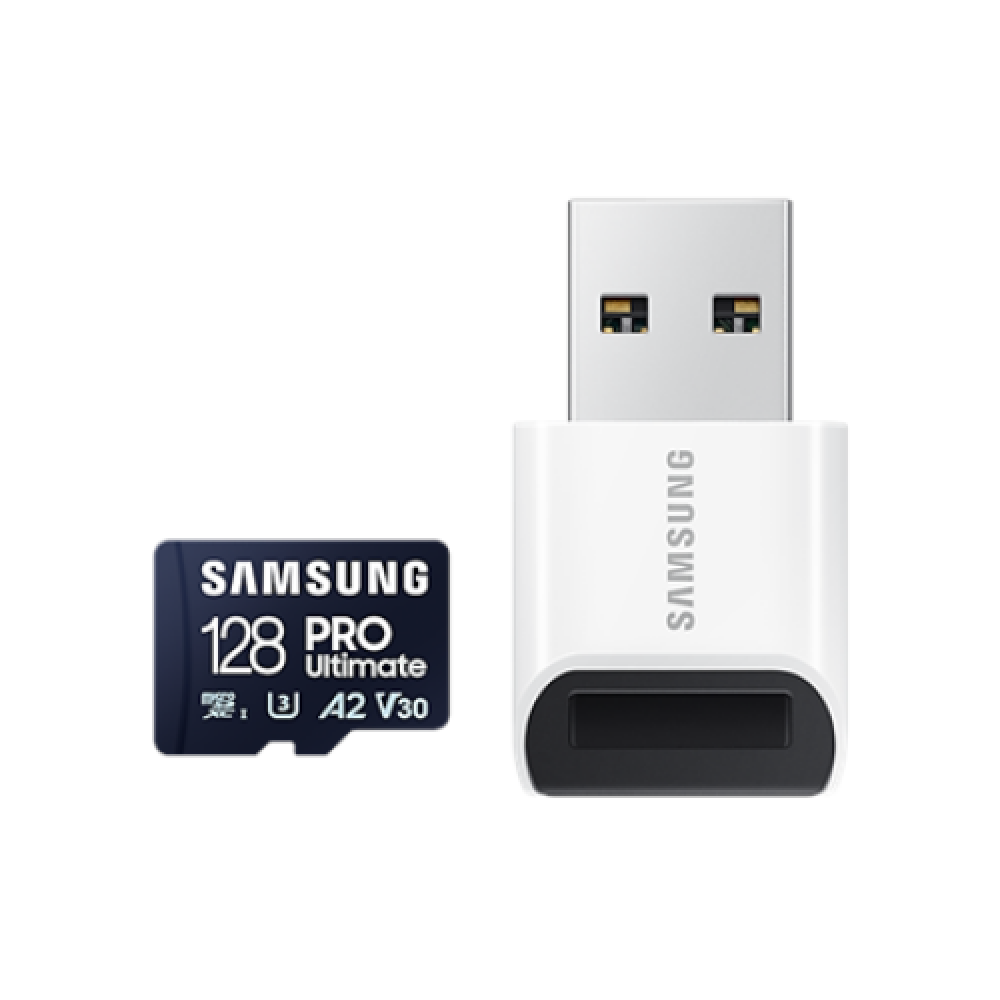 Samsung , MicroSD Card with Card Reader , PRO Ultimate , 128 GB , microSDXC Memory Card , Flash memory class U3, V30, A2