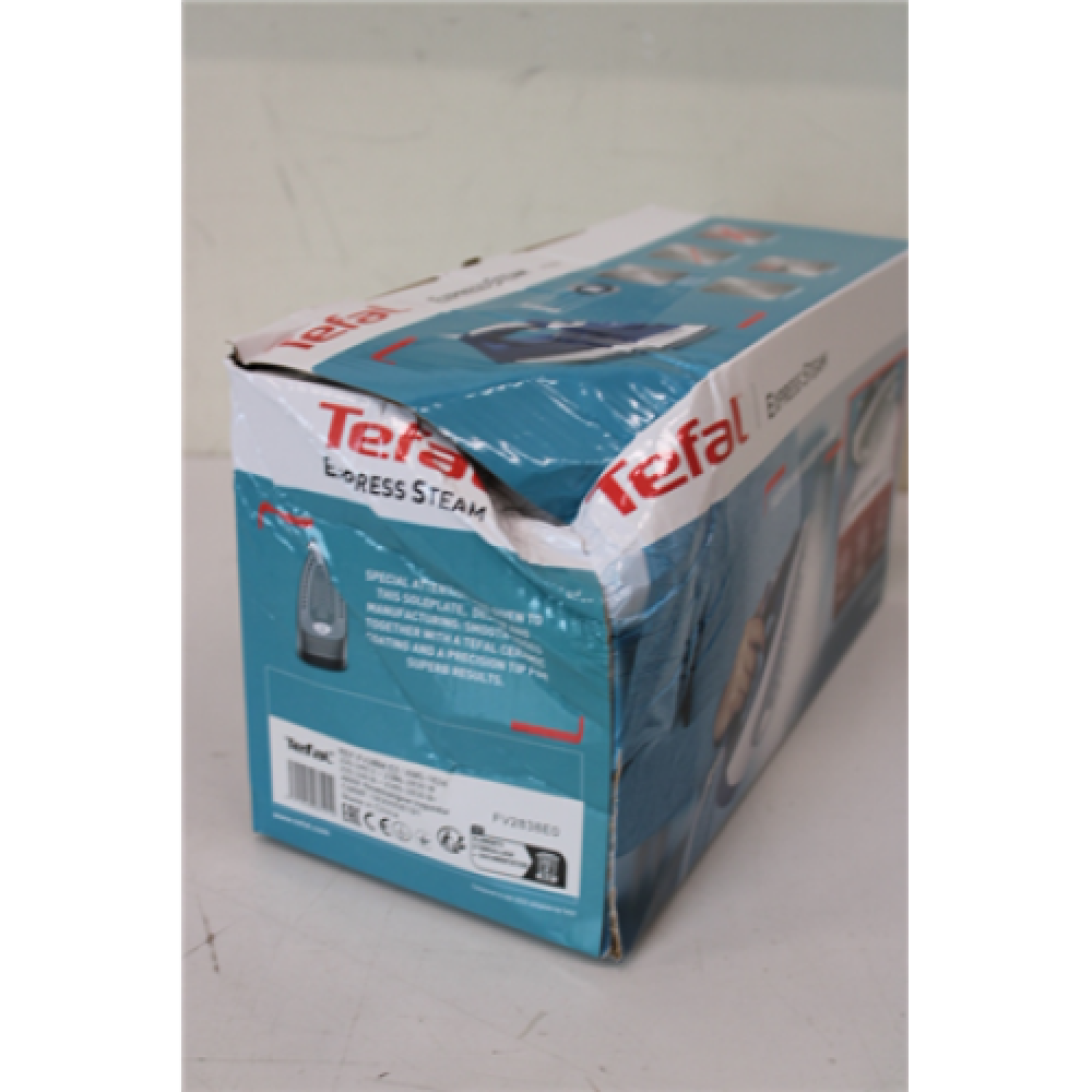 SALE OUT. TEFAL FV2838E0 Steam Iron, Water Tank 0.27 L, Countinuous Steam 40 g/min, Blue/White , TEFAL FV2838E0 , Steam Iron , 2400 W , Water tank capacity 270 ml , Continuous steam 40 g/min , Blue/White , DAMAGED PACKAGING, BROKEN CORPUS ON SIDE