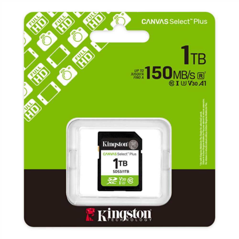 Kingston Canvas Select Plus , 1000 GB , SD , Flash memory class Class 10, UHS-I, U1/U3, Video Class 10/30
