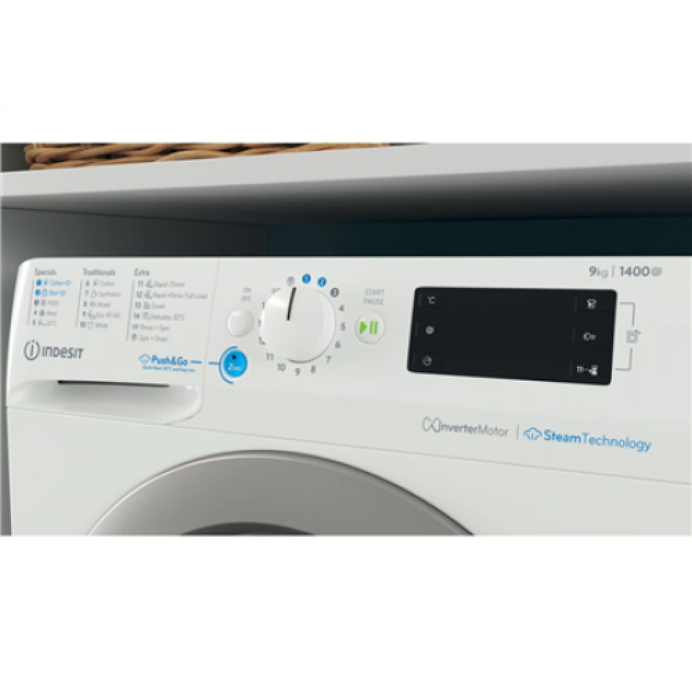 INDESIT , Washing Machine , BWE 91496X WSV EE , Energy efficiency class A , Front loading , Washing capacity 9 kg , 1400 RPM , Depth 63 cm , Width 59.5 cm , Digital , White