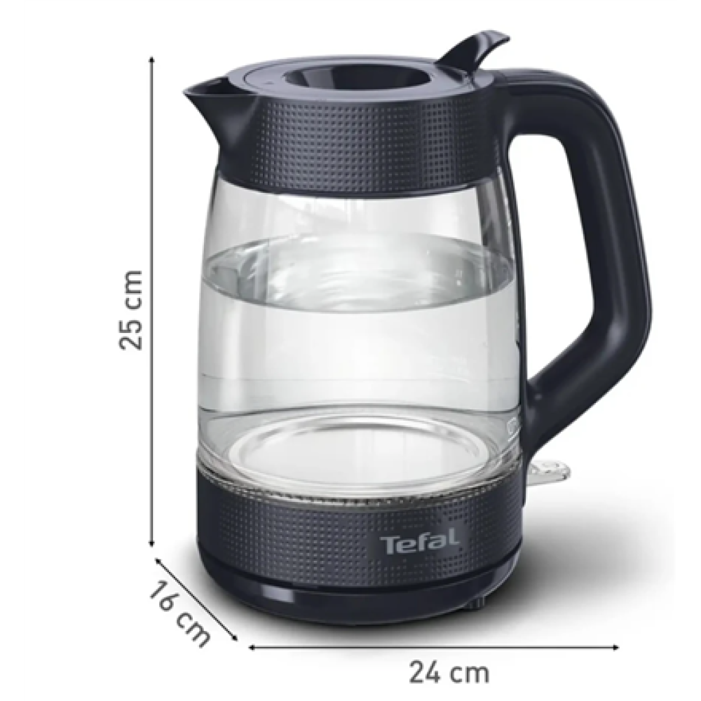 TEFAL Kettle , KO2G08E0 , 2000 W , Electric , 1.7 L , Heat-resistant glass , 360° rotational base , Black/Transparent