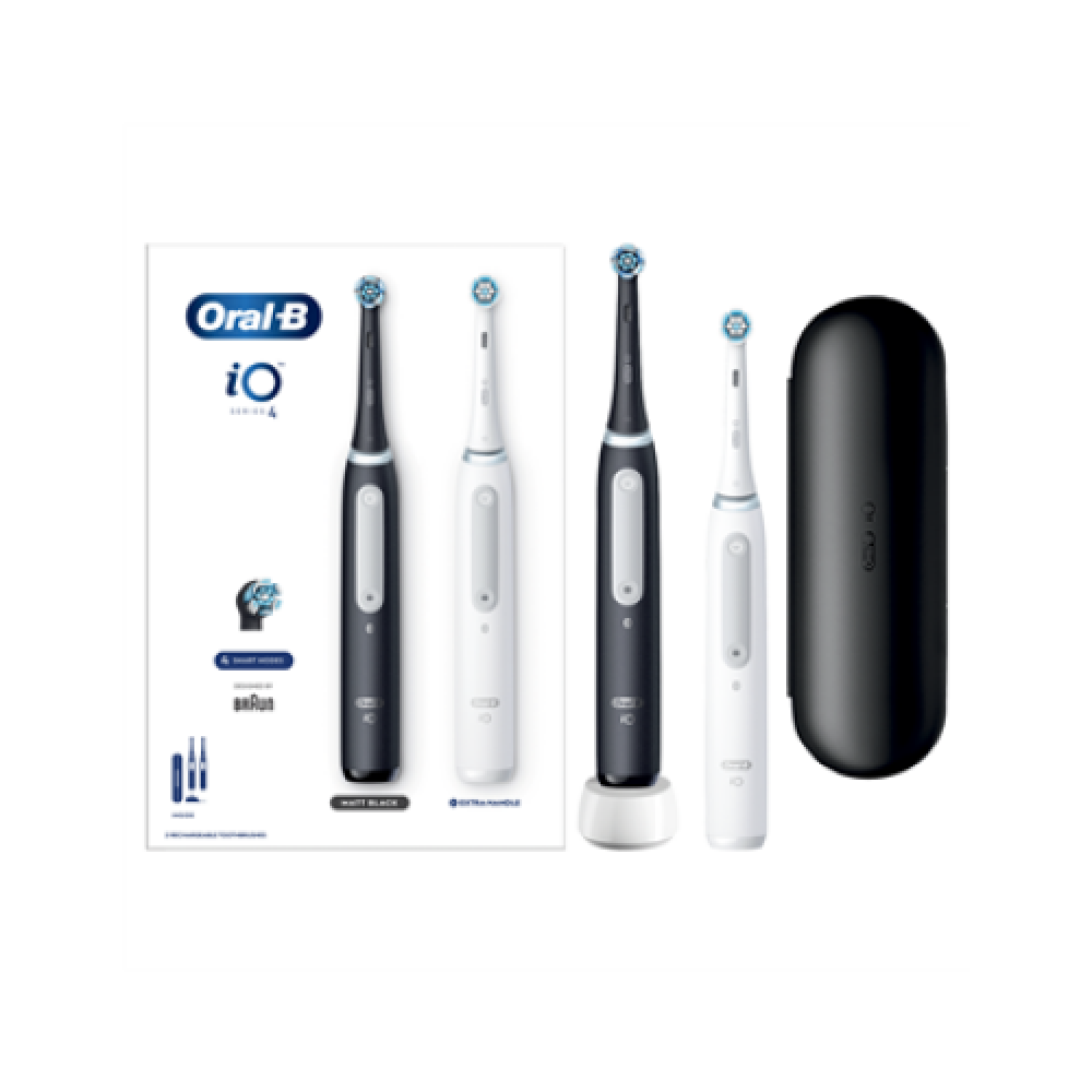 Oral-B , Electric Toothbrush Duo pack , iO4 Series , Rechargeable , For adults , Number of brush heads included 2 , Number of teeth brushing modes 4 , Black/White