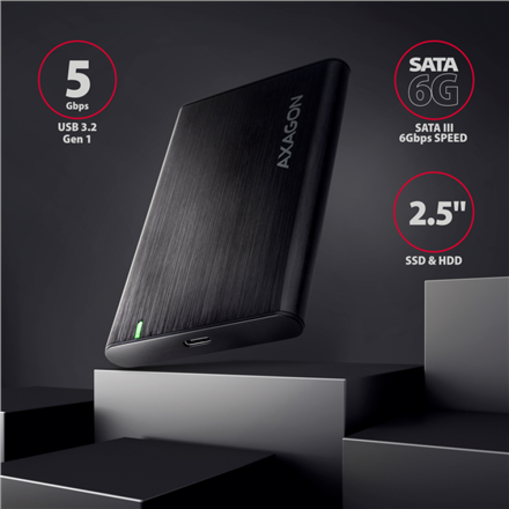 AXAGON Screwless aluminum USB 3.2 Gen 1 - SATA 6G external box for 2.5 SSD/HDD , EE25-A6C