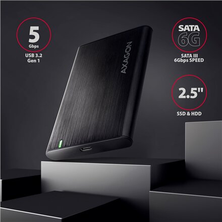 AXAGON Screwless aluminum USB 3.2 Gen 1 - SATA 6G external box for 2.5 SSD/HDD , EE25-A6C