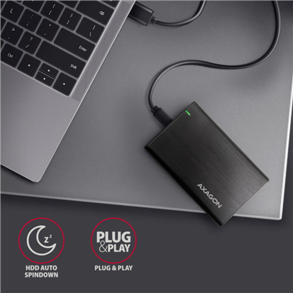 AXAGON Screwless aluminum USB 3.2 Gen 1 - SATA 6G external box for 2.5 SSD/HDD , EE25-A6C