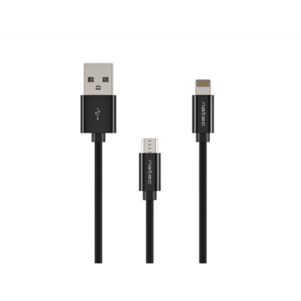 Natec USB-A to Micro USB, Lightning 1 m, Black