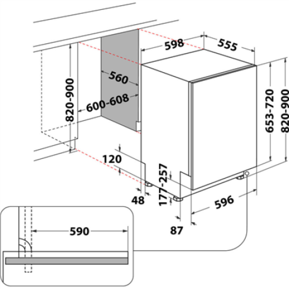 Hotpoint Dishwasher HIC 3O33 WLEG Built-in Width 59.8 cm Number of place settings 14 Number of programs 8 Energy efficiency class D Display Does not apply