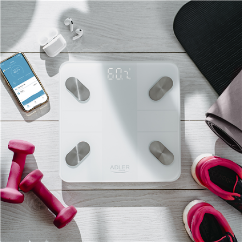 Adler Smart Bathroom Scale , AD 8186w , Maximum weight (capacity) 180 kg , Accuracy 100 g , Body Mass Index (BMI) measuring , White
