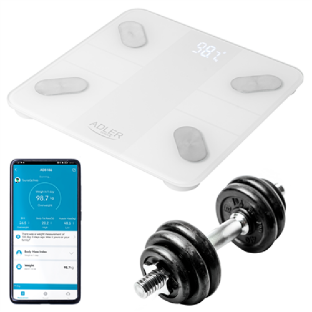 Adler Smart Bathroom Scale , AD 8186w , Maximum weight (capacity) 180 kg , Accuracy 100 g , Body Mass Index (BMI) measuring , White