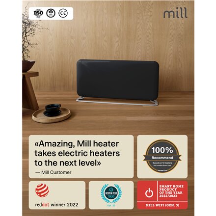 Mill Invisible Smart WiFi Panel heater G4 , PA1500WIFI4A , Panel Heater , 1500 W , Suitable for rooms up to 18-22 m² , Black , IPX4