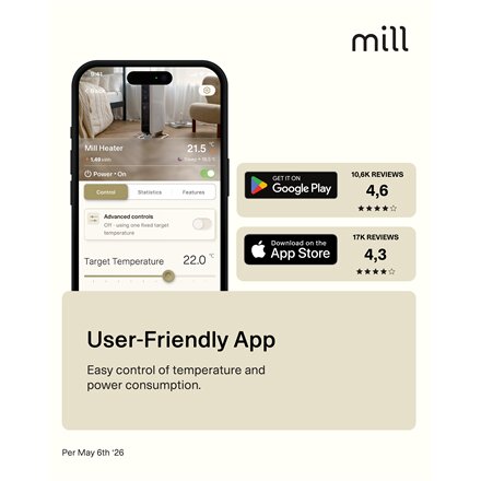 Mill Invisible Smart WiFi Panel heater G4 , PA1500WIFI4A , Panel Heater , 1500 W , Suitable for rooms up to 18-22 m² , Black , IPX4