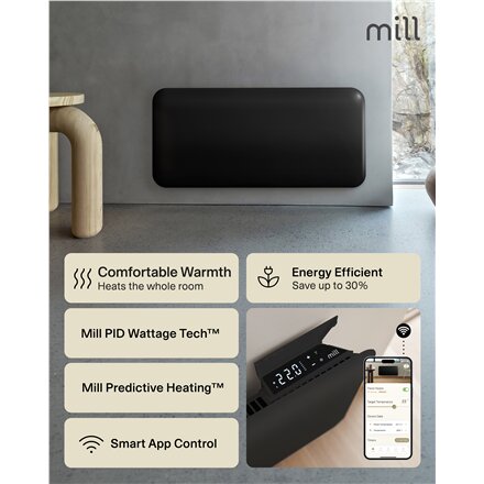 Mill Invisible Smart WiFi Panel heater G4 , PA1500WIFI4A , Panel Heater , 1500 W , Suitable for rooms up to 18-22 m² , Black , IPX4
