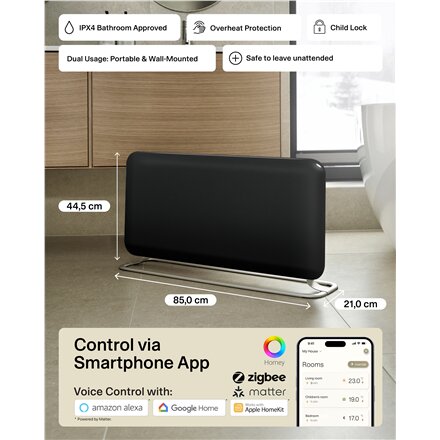 Mill Invisible Smart WiFi Panel heater G4 , PA1500WIFI4A , Panel Heater , 1500 W , Suitable for rooms up to 18-22 m² , Black , IPX4