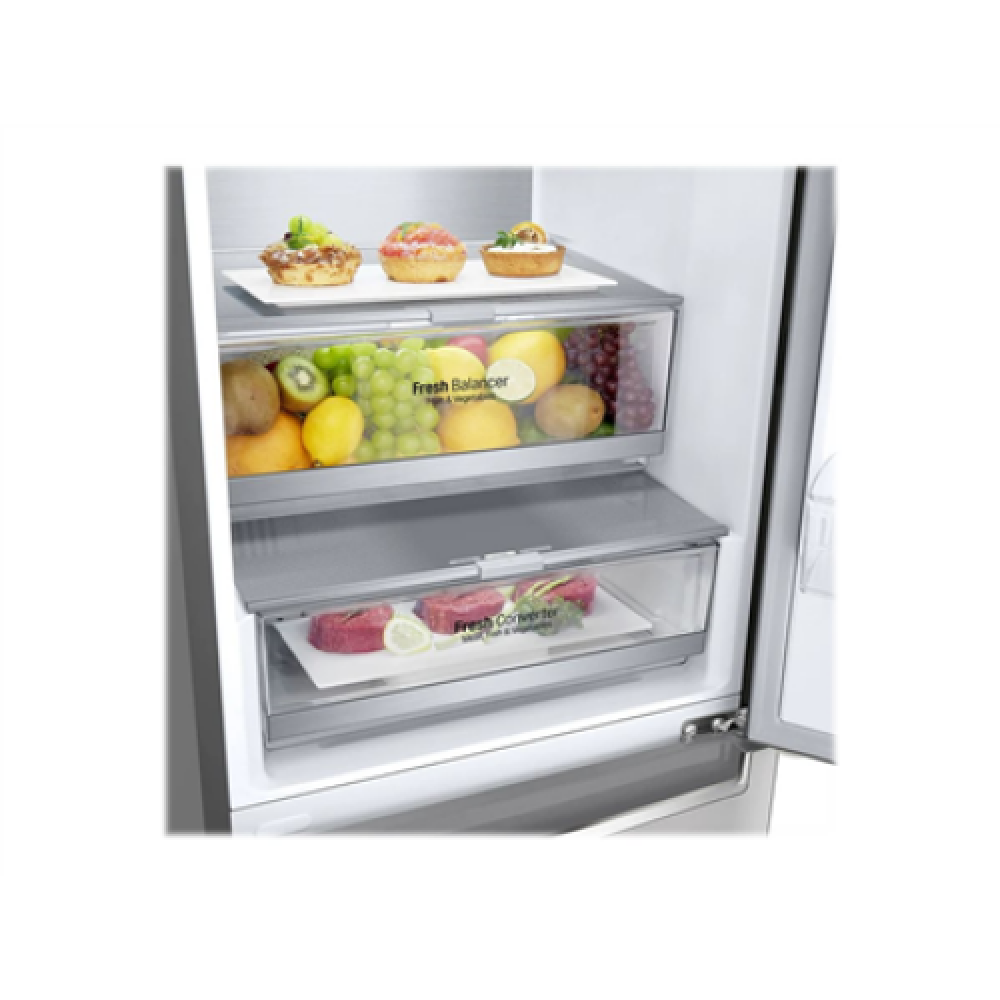 LG Refrigerator GBB71NSUGN Energy efficiency class D Free standing Combi Height 186 cm No Frost system Fridge net capacity 234 L Freezer net capacity 107 L Display 35 dB Stainless steel
