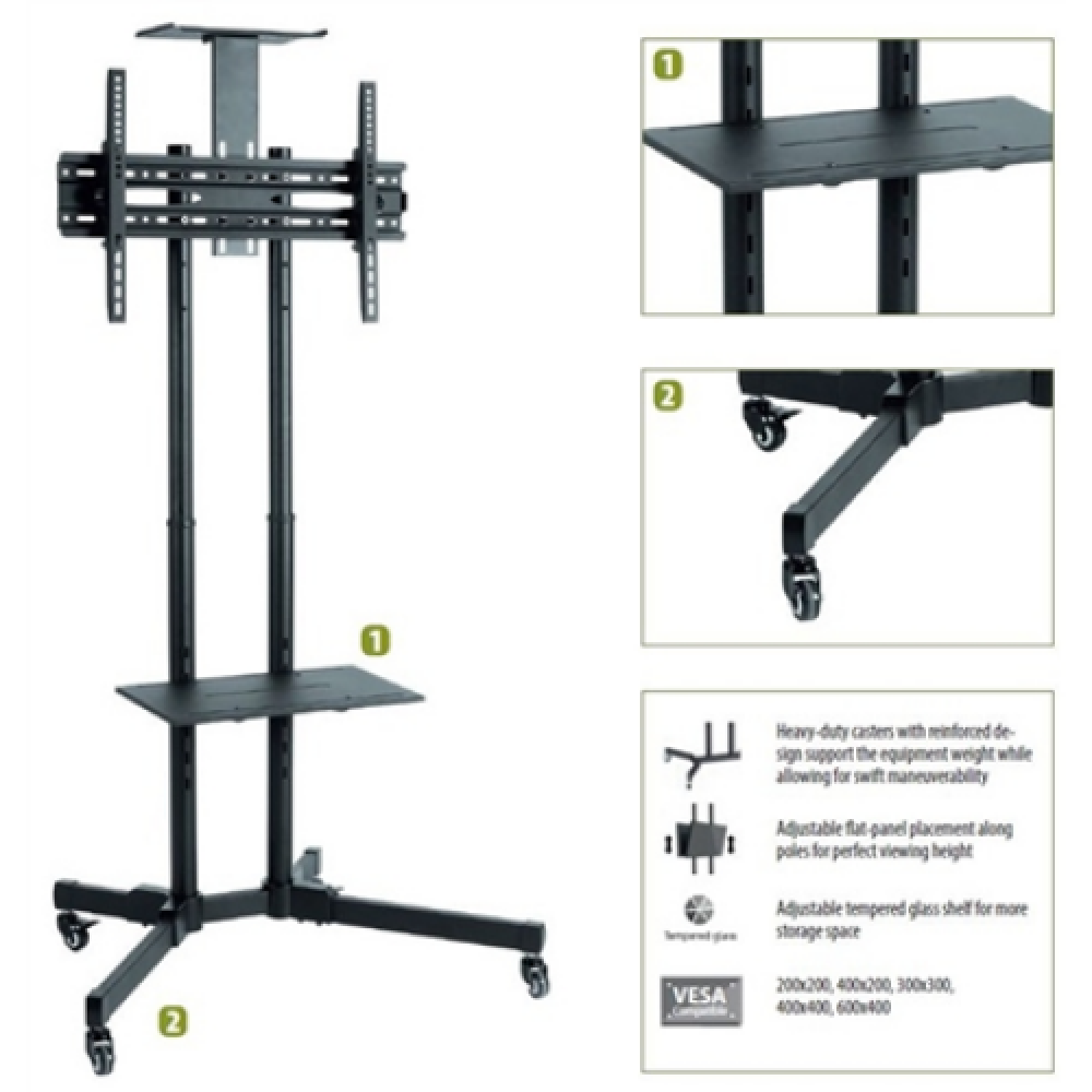 Sunne , Floor stand , S112 multifunctional Mobile TV cart , Tilt , 37-70 , Black