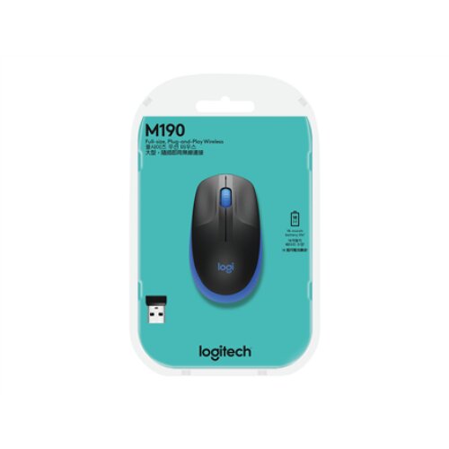 Logitech , Full size Mouse , M190 , Wireless , USB , Blue