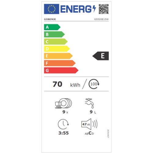 Freestanding , Width 44.8 cm , Number of place settings 9 , Number of programs 5 , Energy efficiency class E , White