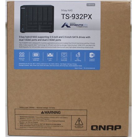 SALE OUT. , QNAP 9-Bay QTS NAS , TS-932PX-4G , Up to 9 HDD/SSD Hot-Swap , AnnapurnaLabs Alpine , AL324 ARM Cortex-A57 Quad-Core , Processor frequency 1.7 GHz , 4 GB , DDR4 , DEMO (SCRATCHED)