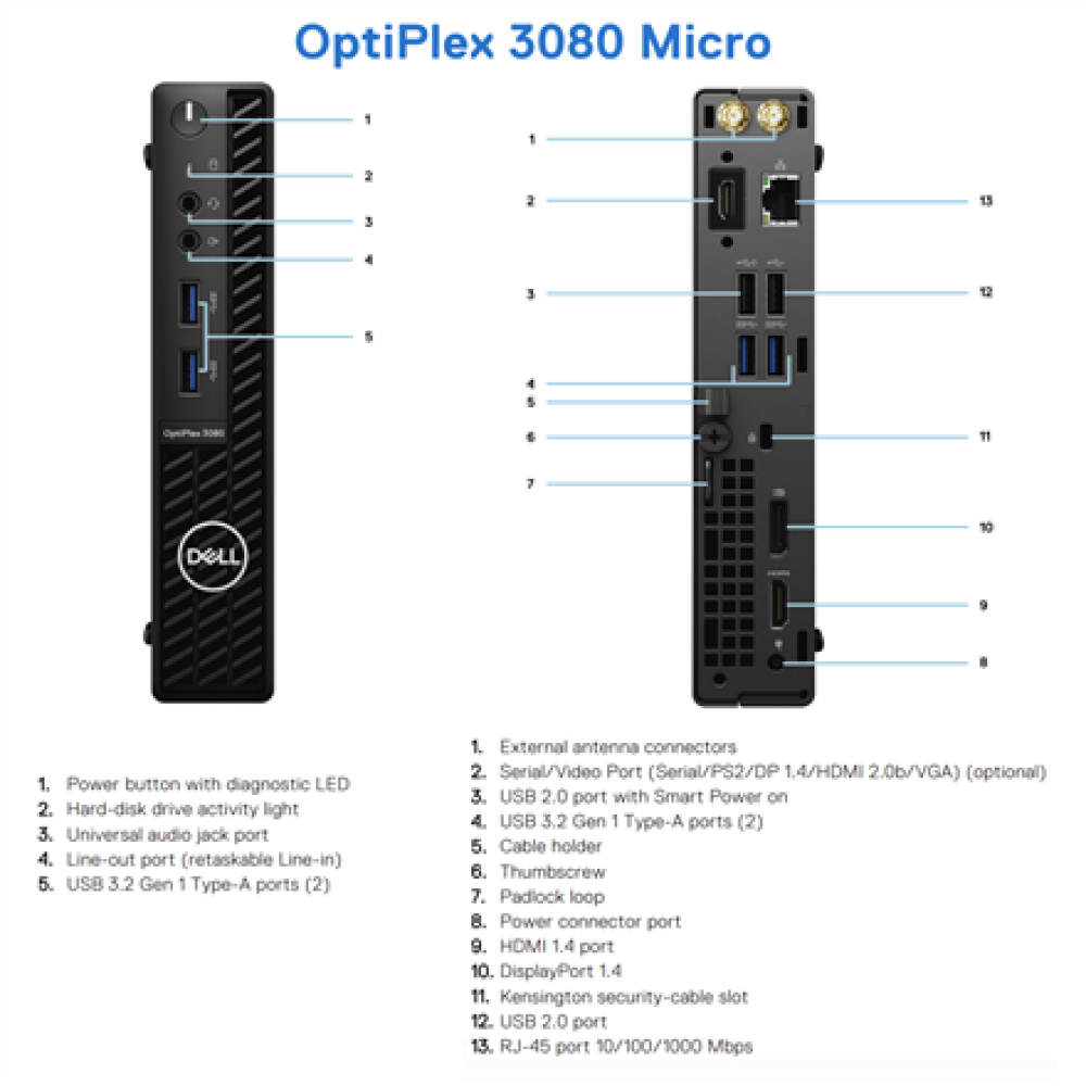 DELL Renewed Grade A , OptiPlex 3080 Micro , Intel Core i5 , i5‑10500T , 8 GB , SSD , 256 GB , Intel UHD Graphics 630 , Windows 11 Pro