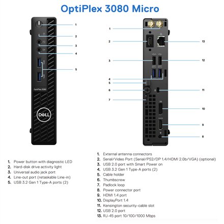DELL Renewed Grade A , OptiPlex 3080 Micro , Intel Core i5 , i5‑10500T , 8 GB , SSD , 256 GB , Intel UHD Graphics 630 , Windows 11 Pro