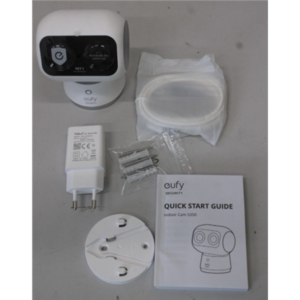 SALE OUT. Anker Eufy Security Indoor Cam S350, White , Anker Eufy Security Indoor Camera , S350 , 24 month(s) , Tabletop , Wide-Angle Lens , Micro SD, Max. 128GB , UNPACKED, MISSING POSITIONING STICKER