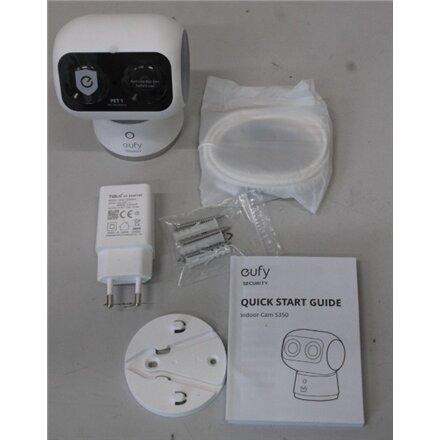SALE OUT. Anker Eufy Security Indoor Cam S350, White , Anker Eufy Security Indoor Camera , S350 , 24 month(s) , Tabletop , Wide-Angle Lens , Micro SD, Max. 128GB , UNPACKED, MISSING POSITIONING STICKER