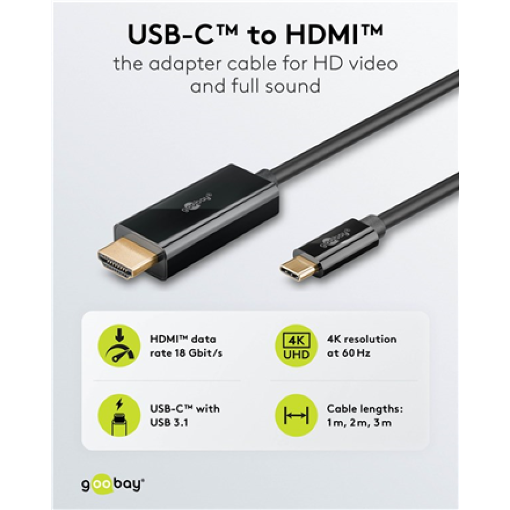 Goobay USB-C to HDMI Cable 4K at 60 Hz, 1 m , 75696