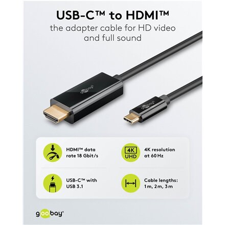 Goobay USB-C to HDMI Cable 4K at 60 Hz, 1 m , 75696