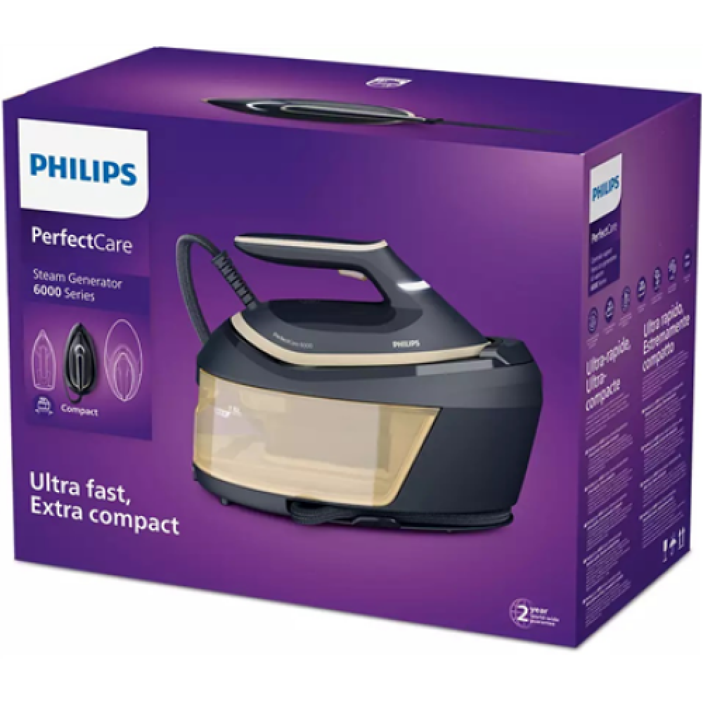 Philips , Steam Generator Iron , PSG6066/20 PerfectCare 6000 Series , 2400 W , 1.8 L , 8 bar , Auto power off , Vertical steam function , Calc-clean function , Black/Gold