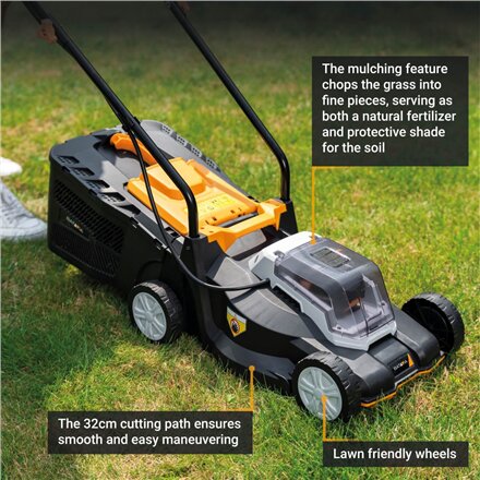 Batavia B.V. , Cordless Lawn Mower, 32 cm, Without battery and charger - 18V , Mowing Area 200 m²