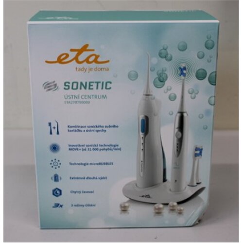 SALE OUT. ETA ETA270790000 SONETIC Oral care centre (sonic toothbrush+oral irrigator), 3 modes, Long battery operation, 8 replacements inclu,DAMAGED PACKAGING , ETA , Oral care centre (sonic toothbrush+oral irrigator) , ETA 2707 90000 , Rechargeable , For