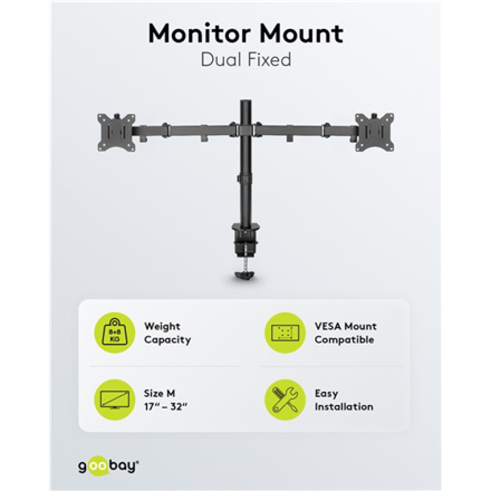 Goobay Dual Monitor Mount Flex , Swivel, Tilt, Rotation , 17-32 , Maximum weight (capacity) 8 kg , Black