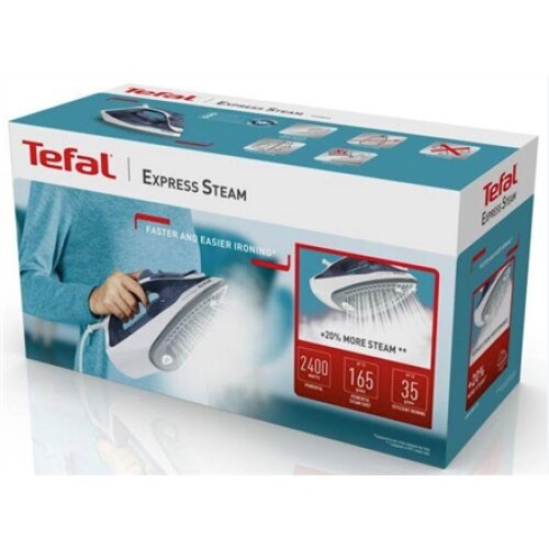 TEFAL , FV2837E0 , Steam Iron , 2400 W , Water tank capacity 150 ml , Continuous steam 35 g/min , Blue/White