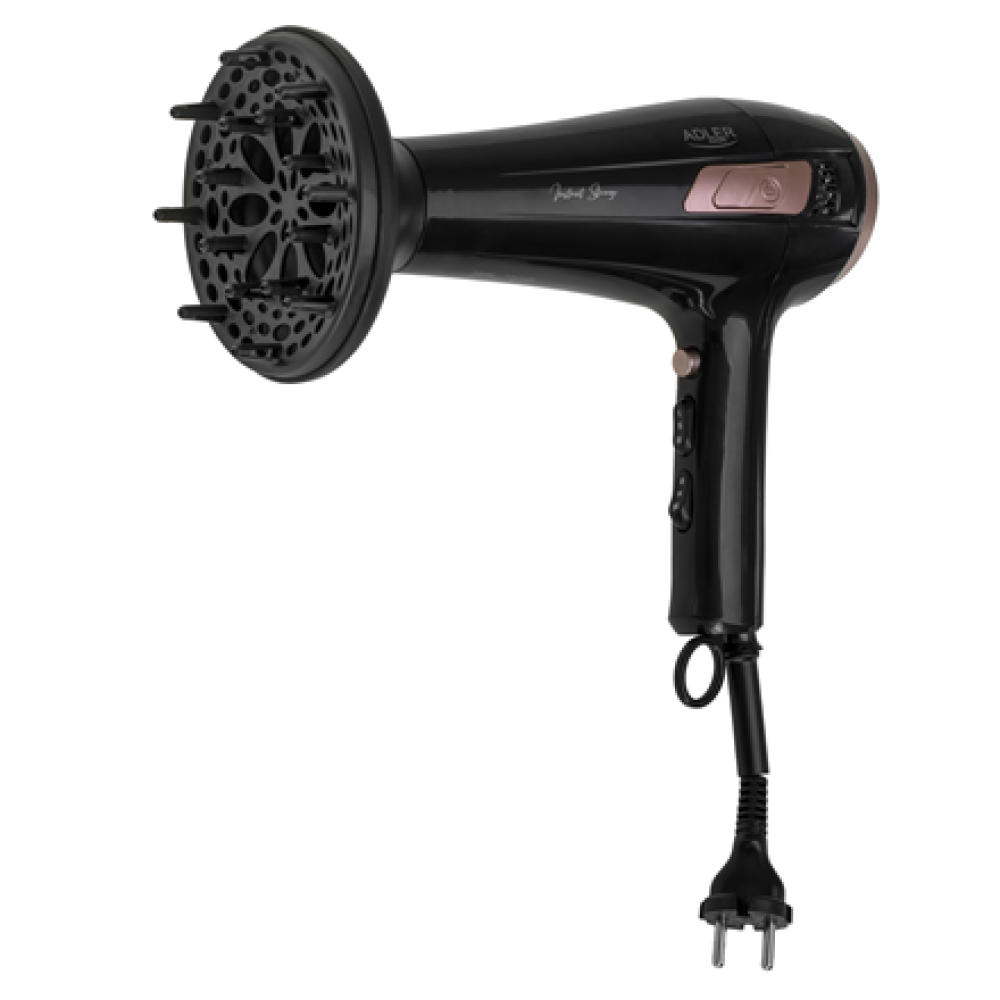 Adler Hair dryer with retractable power cord , AD 2283 , 2400 W , Number of temperature settings 3 , Diffuser nozzle , Black/Golden Rose