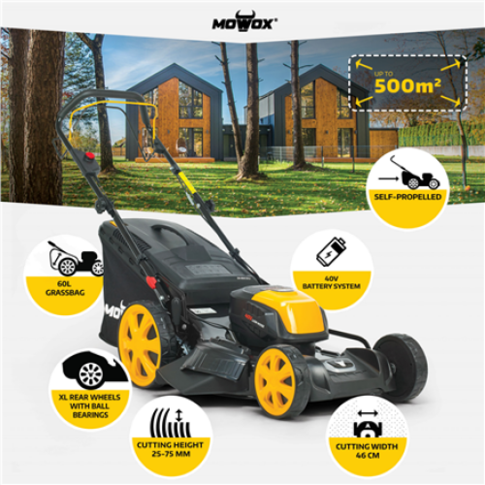 MoWox , 40V Comfort Series Cordless Lawnmower , EM 4640 SX-Li , Mowing Area 450 m² , 4000 mAh , Battery and Charger included