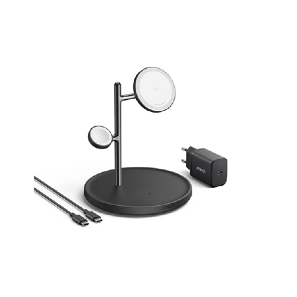 Anker MagGo Wireless Charging Station (15W, 3-in-1 Stand) with cable and charger bundle , B25M3312