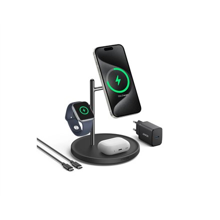 Anker MagGo Wireless Charging Station (15W, 3-in-1 Stand) with cable and charger bundle , B25M3312
