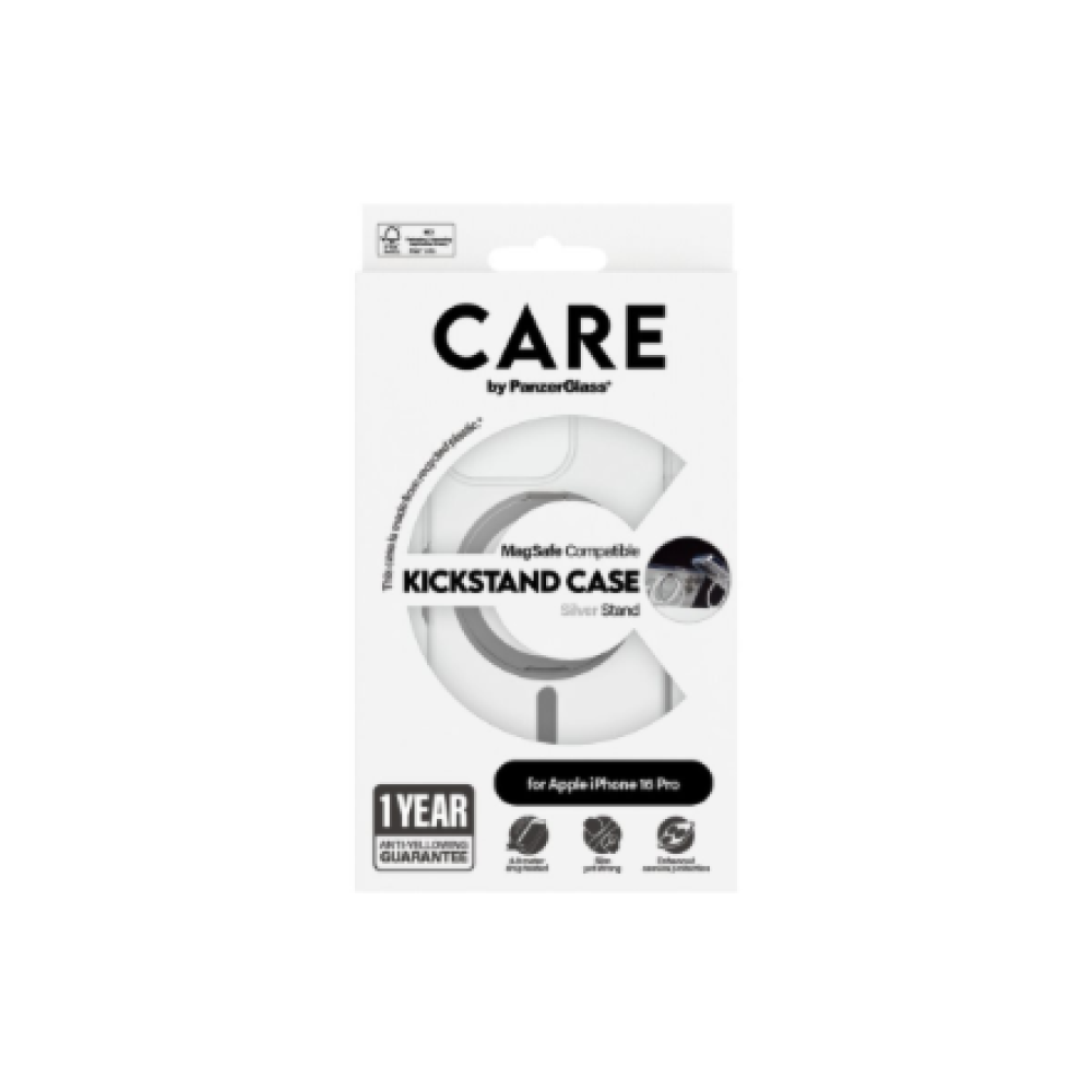 CARE Feature Case , Back cover , Apple , iPhone 16 PRO , Recycled plastic , Silver , Kickstand & MagSafe