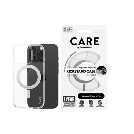CARE Feature Case , Back cover , Apple , iPhone 16 PRO , Recycled plastic , Silver , Kickstand & MagSafe