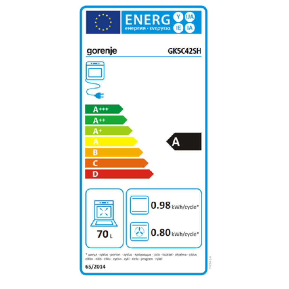 Gorenje Cooker , GK5C42SH , Hob type Gas , Oven type Electric , Grey , Width 50 cm , Depth 59.4 cm , 70 L