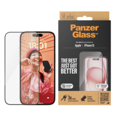 PanzerGlass , Screen protector , Apple , iPhone 15 , Glass , Clear , Easy installation; Fingerprint resistant; Anti-yellowing , Ultra-Wide Fit