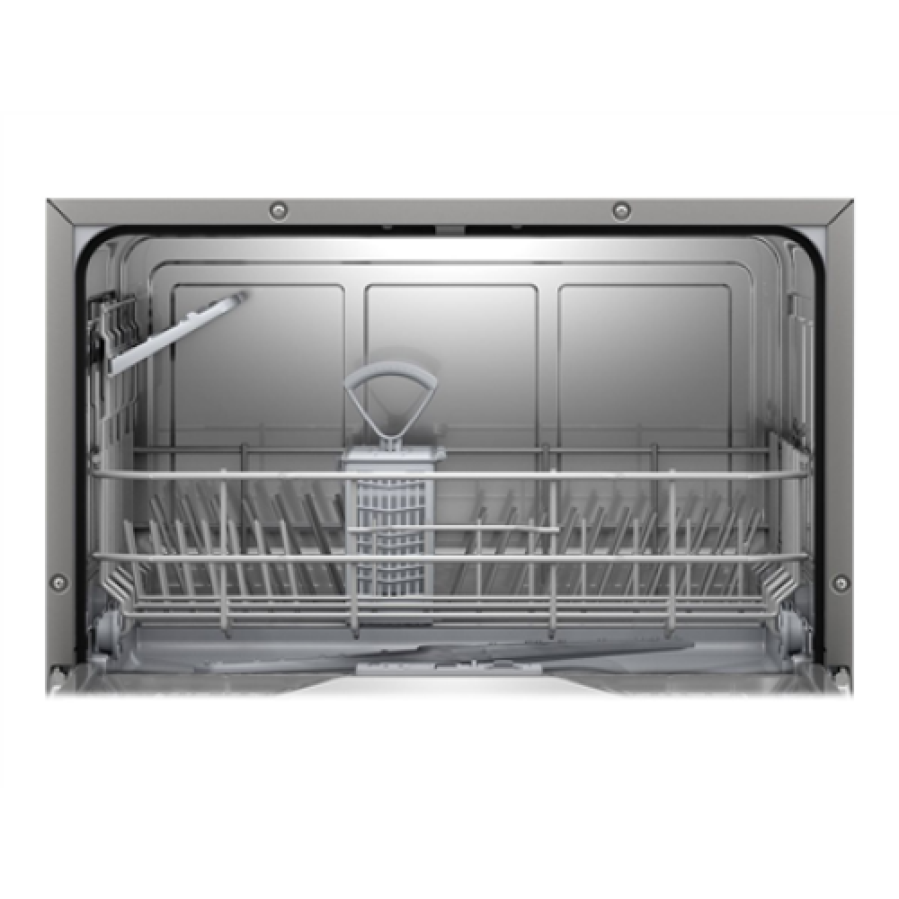Table , Dishwasher , SKS62E38EU , Width 55 cm , Number of place settings 6 , Number of programs 6 , Energy efficiency class F , Display , AquaStop function , Silver Inox