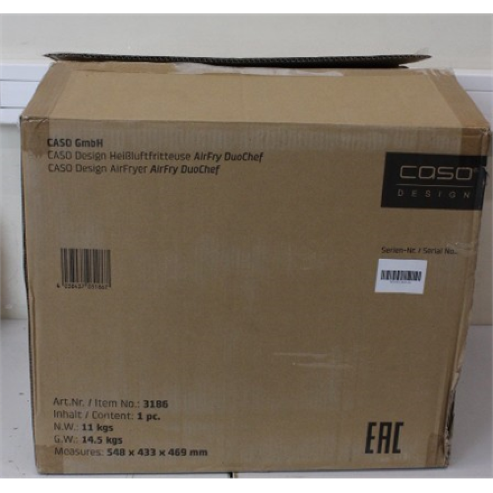 SALE OUT. Caso 03186 Air Fryer Duo Chef, Total capacity 14L, 2200W, Black , Caso Air Fryer , DuoChef , Power 2200 W , Capacity 14 L , Black , UNPACKED, DAMAGED PACKAGING, SCRATCHED ON CORPUS, DENT ON FRONT , 24 month(s)