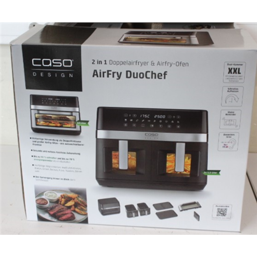 SALE OUT. Caso 03186 Air Fryer Duo Chef, Total capacity 14L, 2200W, Black , Caso Air Fryer , DuoChef , Power 2200 W , Capacity 14 L , Black , UNPACKED, DAMAGED PACKAGING, SCRATCHED ON CORPUS, DENT ON FRONT , 24 month(s)