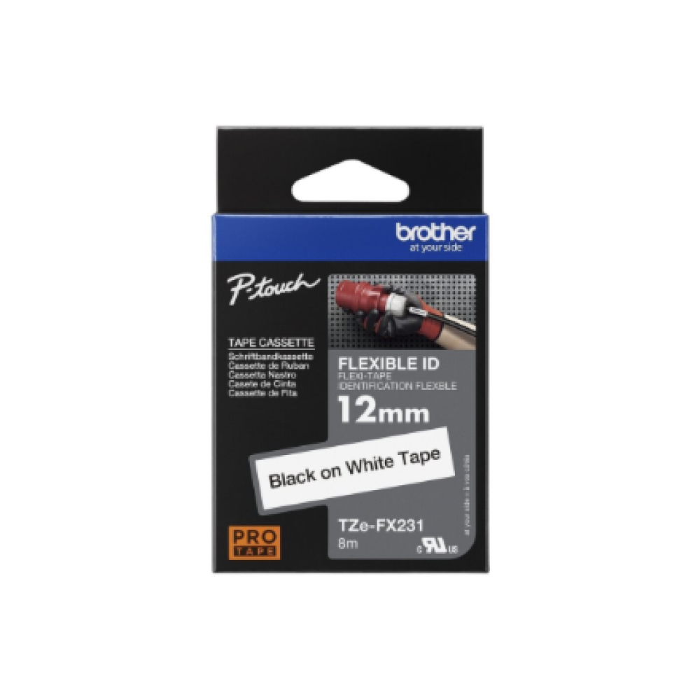Brother , TZe-FX231 Flexible ID Laminated Tape , Black on White , TZe , 8 m , 1.2 cm