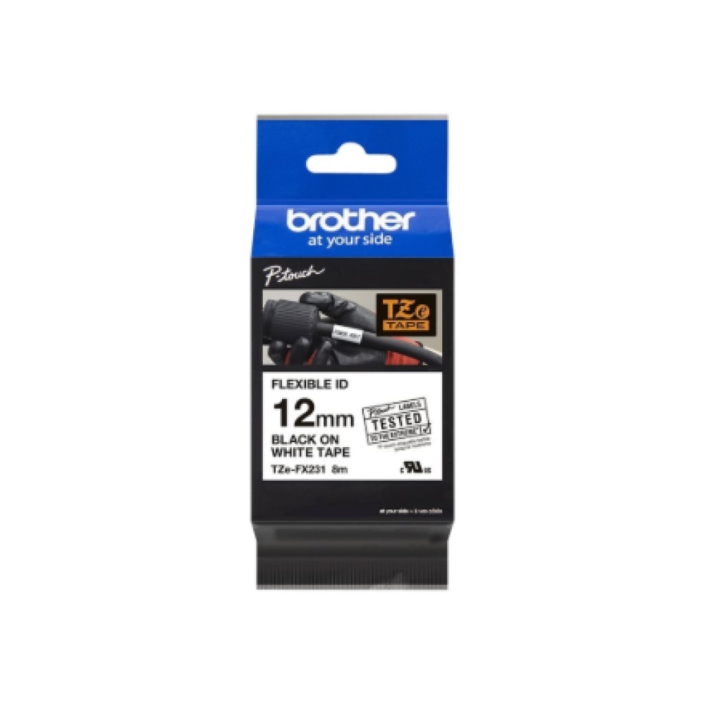 Brother , TZe-FX231 Flexible ID Laminated Tape , Black on White , TZe , 8 m , 1.2 cm